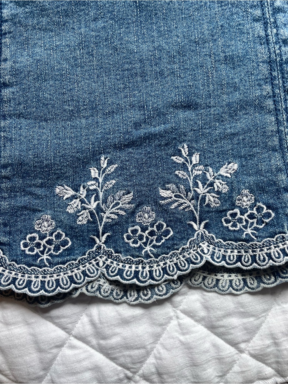 Northern Reflections Blue Denim A-Line Skirt with White Embroidery - Picture 4 of 5